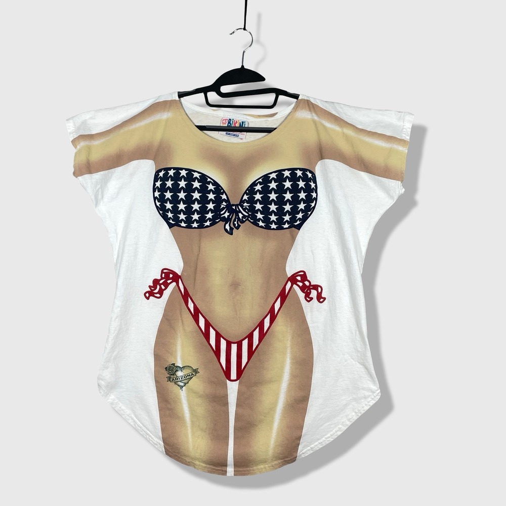 L.A. Imprints Bikini T-Shirt Dress Womens OS White Americana Kitsch Retro Beachy